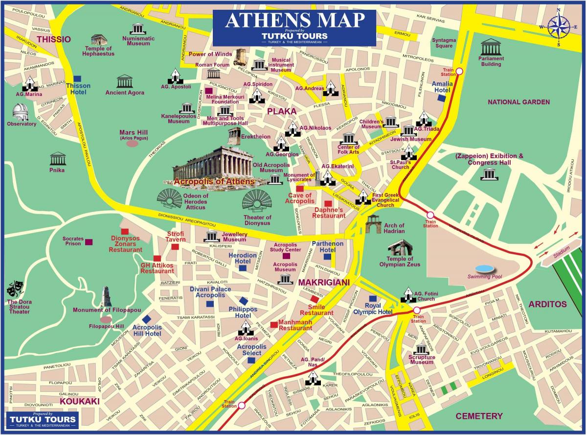карта Афин руины