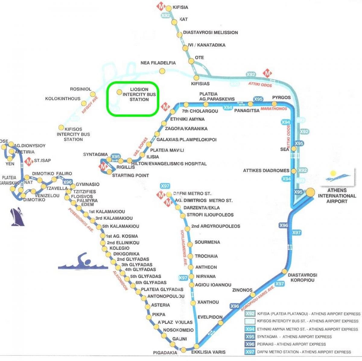 карта лиосион автобусный вокзал Афин 