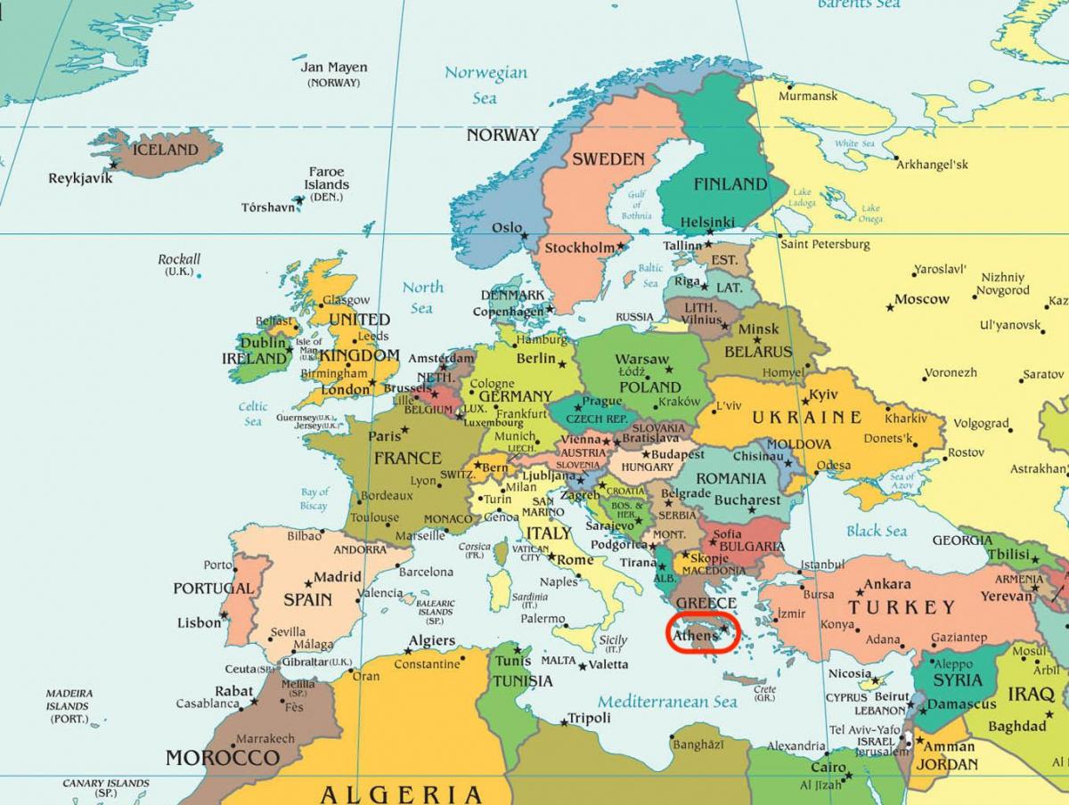 карта Афин карта Европы